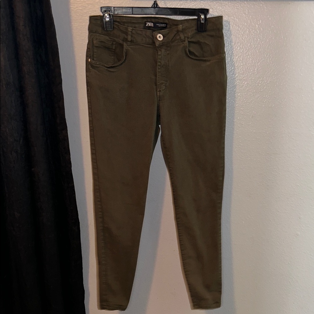 Zara Khaki Green Slim Fit Jeans